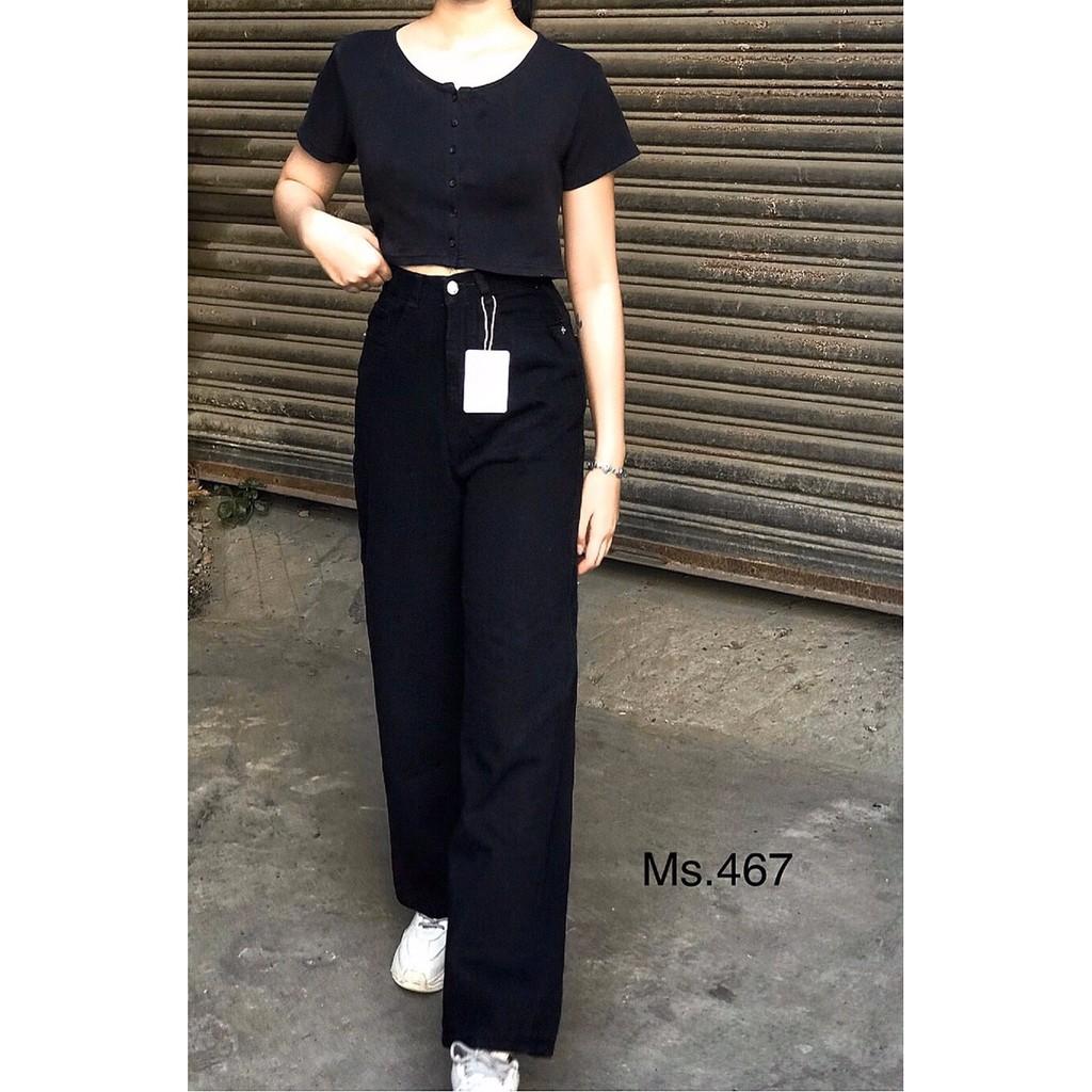 QUẦN JEAN DÀI ỐNG RỘNG LƯNG CAO - QUẦN BÒ NỮ CULOTTES SUÔNG TRƠN BASIC ĐEN 83