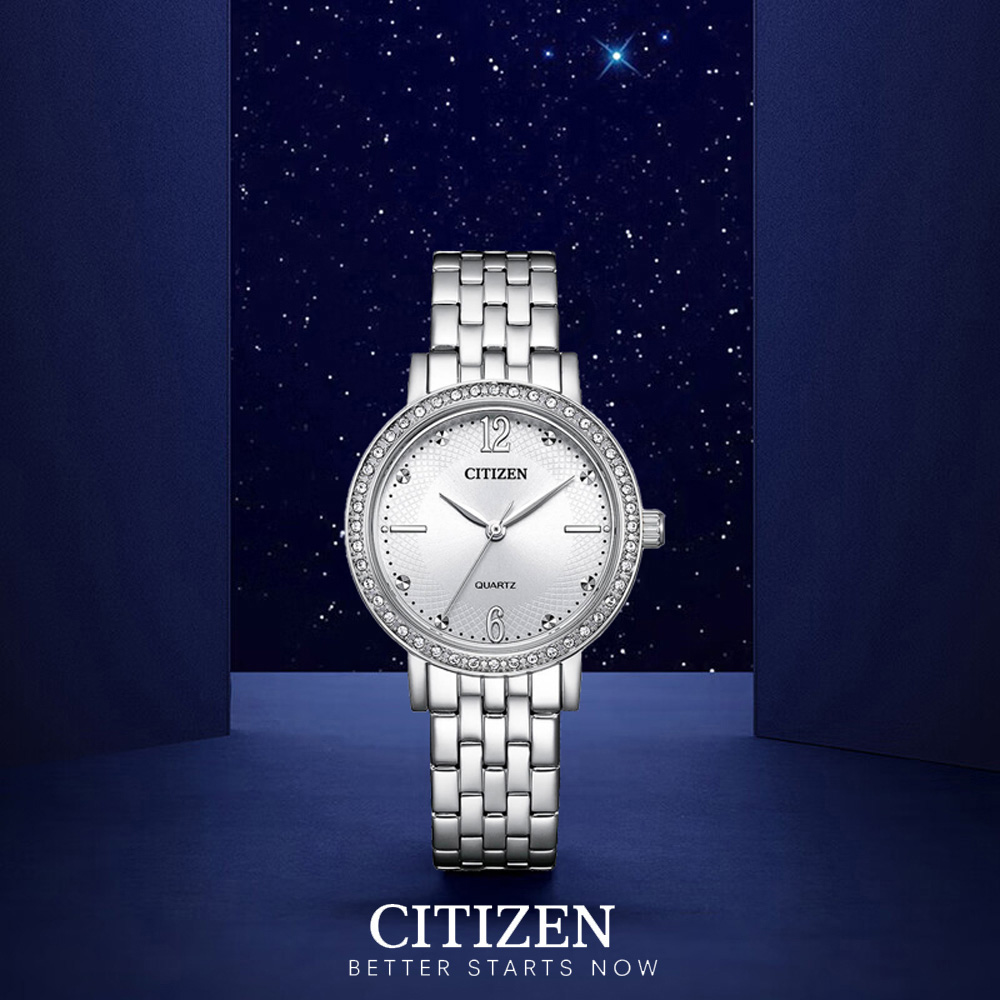 Đồng Hồ Nữ Citizen Pin-Quartz Đính Đá Swarovski Dây Thép Không Gỉ EL3100-55A - Mặt Trắng (31mm)