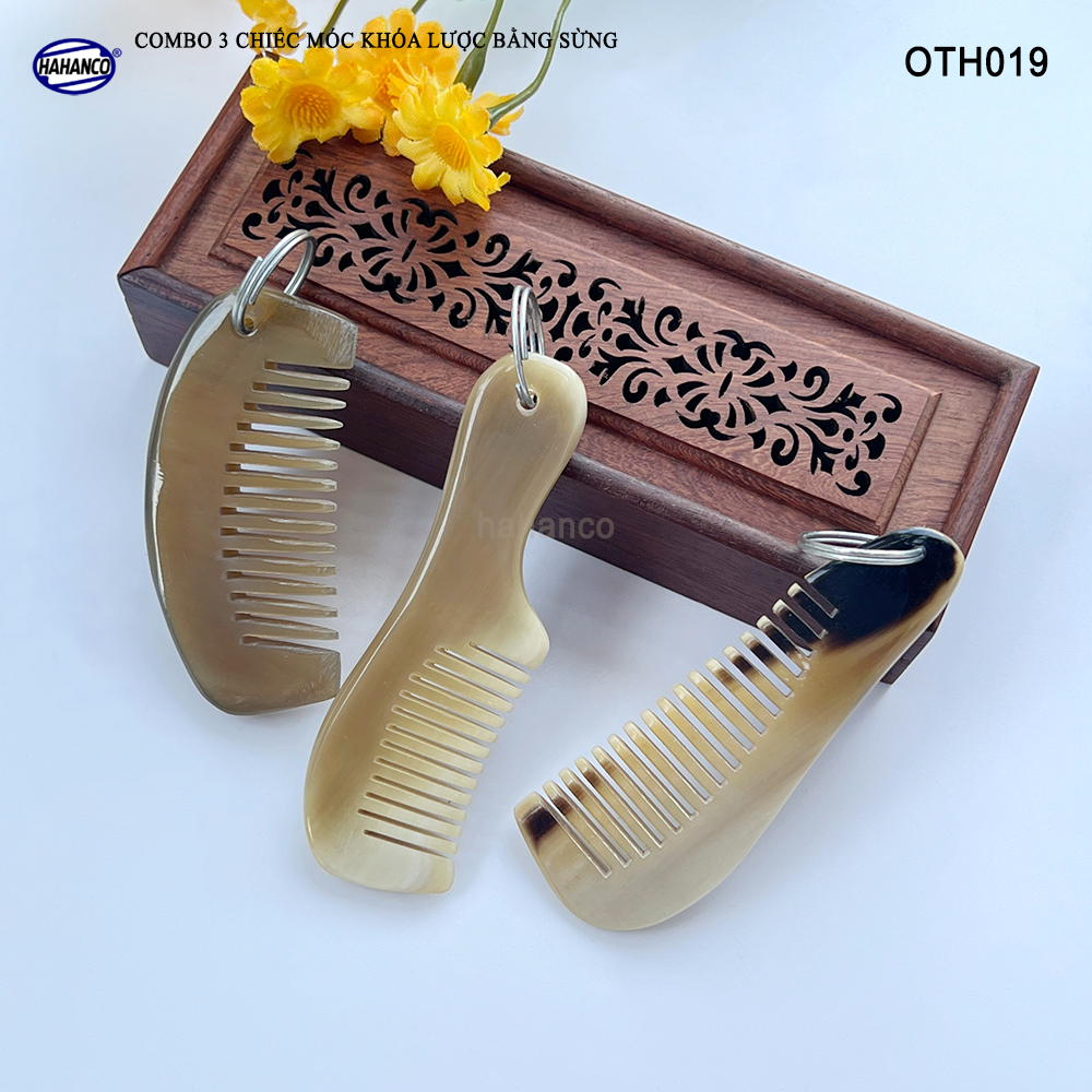 Combo 3 Móc treo chìa khóa / Chiếc lược mini bằng sừng trâu (OTH019) Nhỏ gọn - Tiện lợi