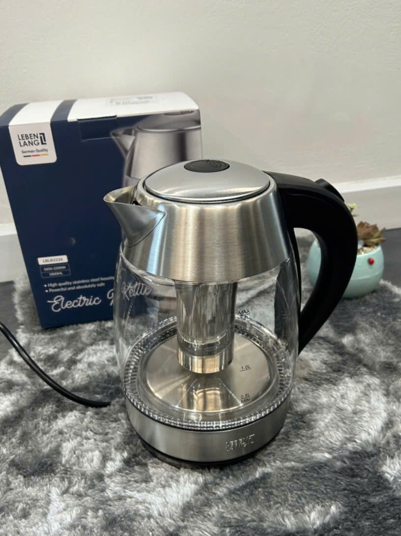 Ấm Siêu Tốc Thủy Tinh Cao Cấp 1,8L Lebenlang LBLB2226 (Model New) Kèm Lõi Lọc Trà, 2200W, Hàng Chính hãng