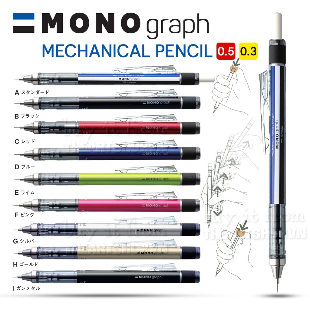 Bút Chì Kim Lắc Tombow MoNo Grap Ngòi 0.5mm-Chọn Mẫu