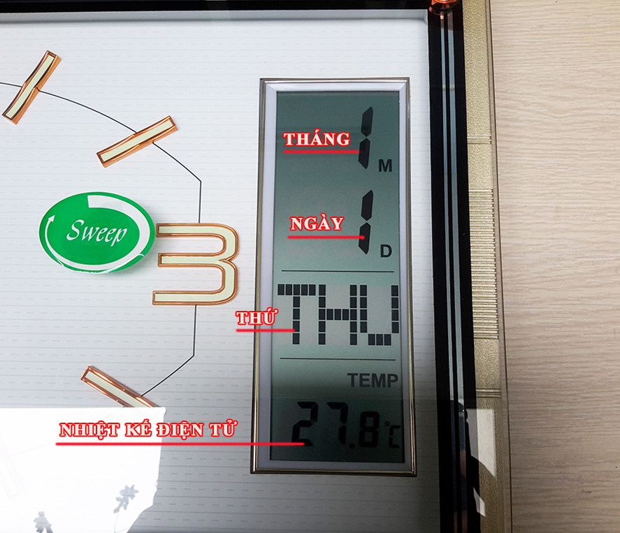 Đồng hồ Eastar Chữ nhật Dạ Quang , Kim Trôi & Màn hình Điện tử Lịch, Nhiệt Độ