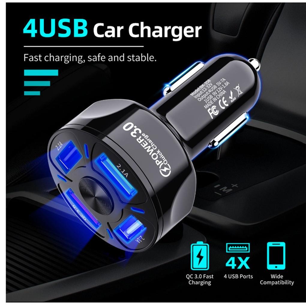 Plastic Car Charger Portable Removable 12-24V 4 USB Ports Anti-slip Fast Charging Stylish Cellphone AutomobileELEN