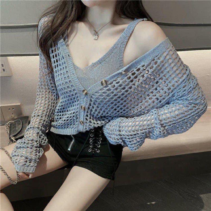 Set Áo Giấy Áo 2 Dây + Áo Cardigan