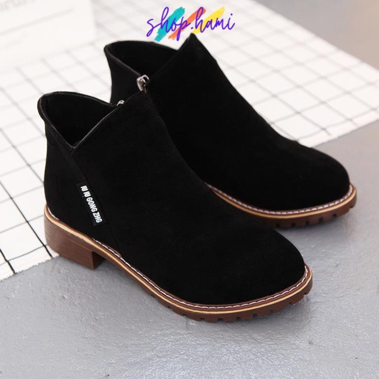 Hàng chất lượng Giày Boot Nữ Đẹp Da Lộn Với 3 Màu Đen, Vàng, Rêu Đủ Size 35-40 SHOP HAMI G27