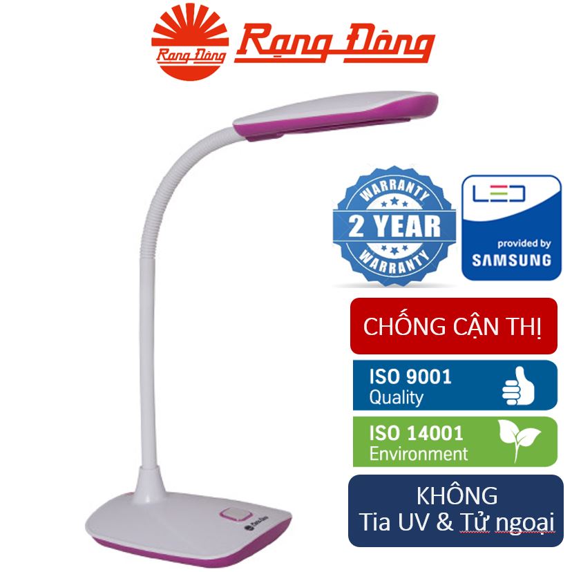 Đèn bàn (đèn học chống cận) LED 5W Rạng Đông, bảo vệ thị lực (Vỏ đèn HỒNG - TRẮNG/ Ánh sáng VÀNG) 16.ned