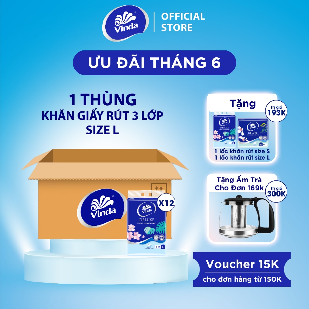 [MUA 1 THÙNG KHĂN RÚT SIZE L TẶNG 1 LỐC L + 1 LỐC S] Khăn giấy rút cao cấp Vinda Deluxe 3 lớp 110 tờ size L (4 Gói)