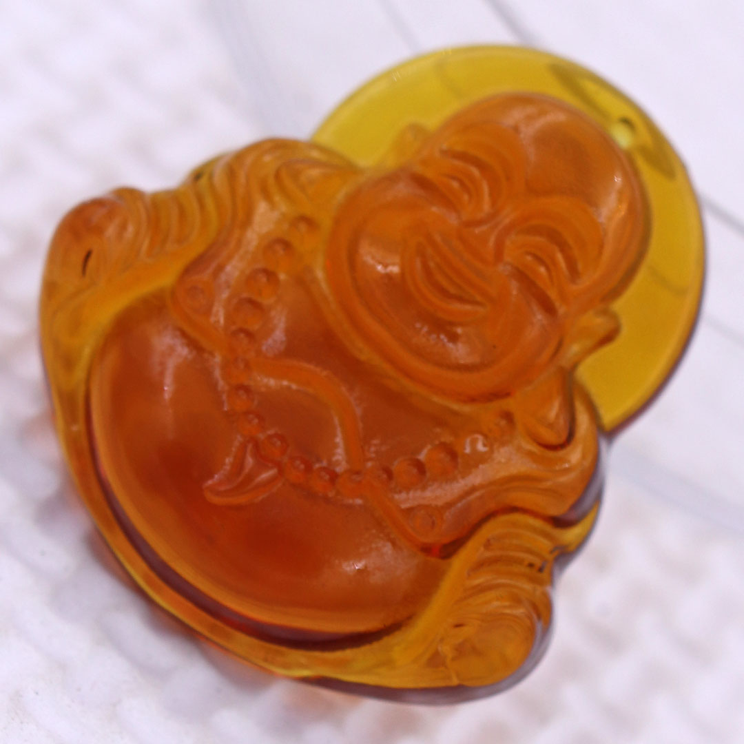 Mặt Phật Di lặc Pha lê trà 3.6 cm kèm vòng cổ dây dù đen + móc inox vàng, mặt dây chuyền Phật cười