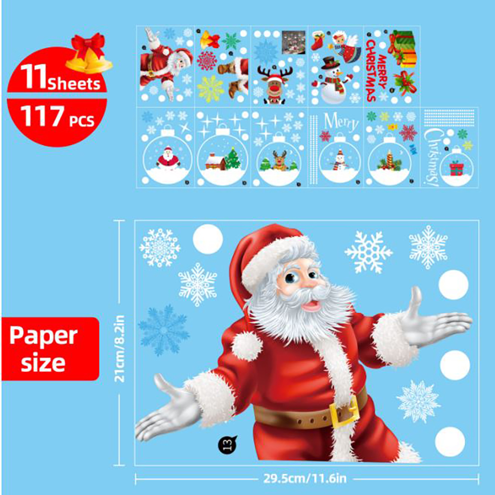 DECAL NOEL COMBO QUẢ CHÂU TRẮNG ÔNG GIÀ NOEL VÀ NGƯỜI TUYẾT