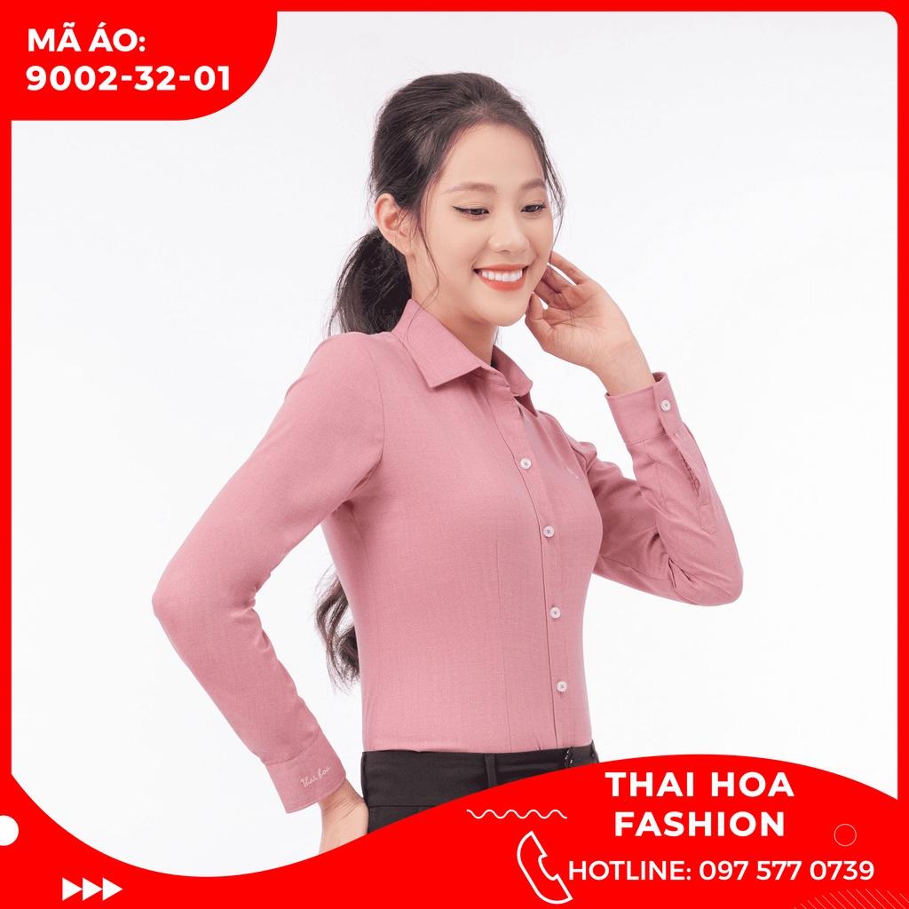 ÁO SƠ MI NỮ THÁI HÒA PHONG CÁCH CÔNG SỞ 9002- 32-01 MÀU HỒNG DÀI TAY