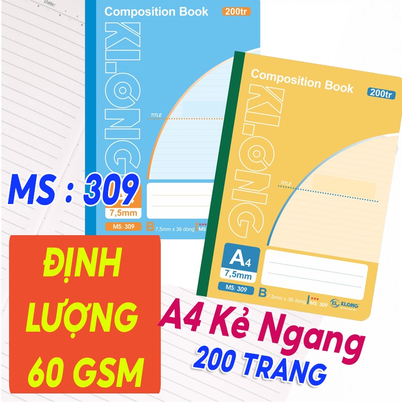 Vở caro Klong 200 trang, 120 trang, 80 trang A4, B5 kẻ ngang, dot grid (đủ loại