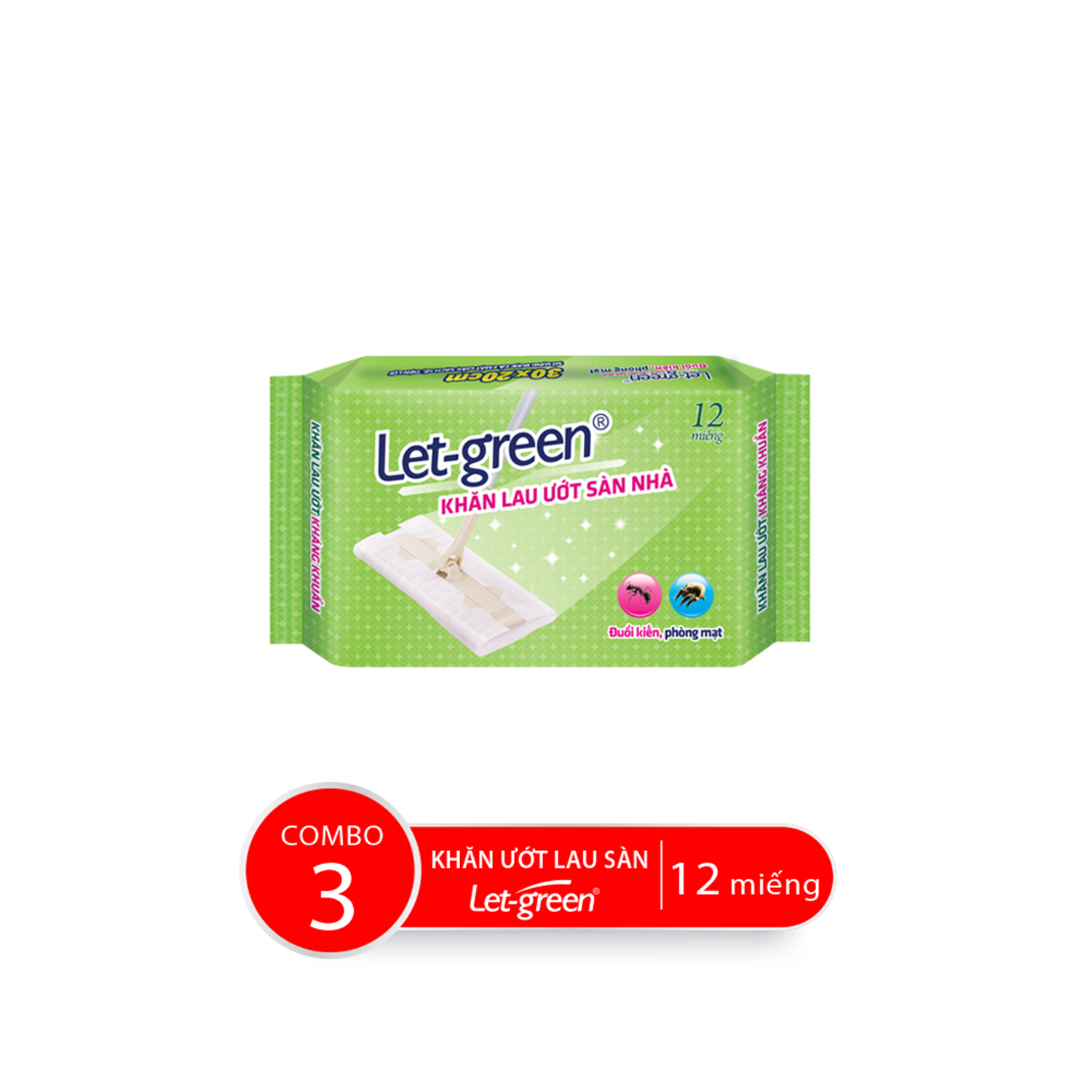 Combo Bao Khăn Giấy Ướt Lau Sàn Nhà Let - Green, 12 Miếngbao - 3