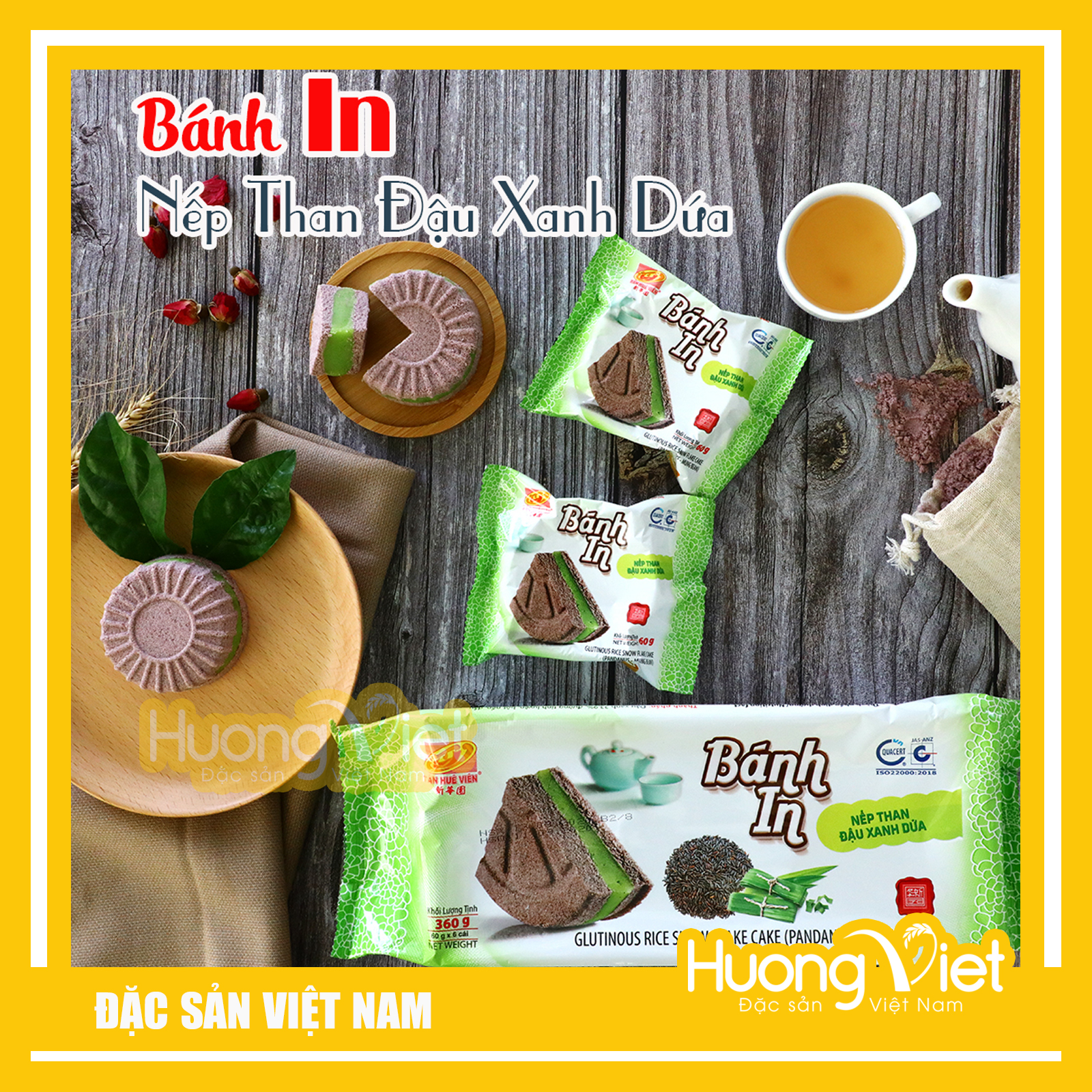 Đặc Sản Sóc Trăng - [6 Bánh Tròn] Bánh In NếP Than Đậu Xanh Lá Dứa, Bánh In Sóc Trăng Tân Huê Viên