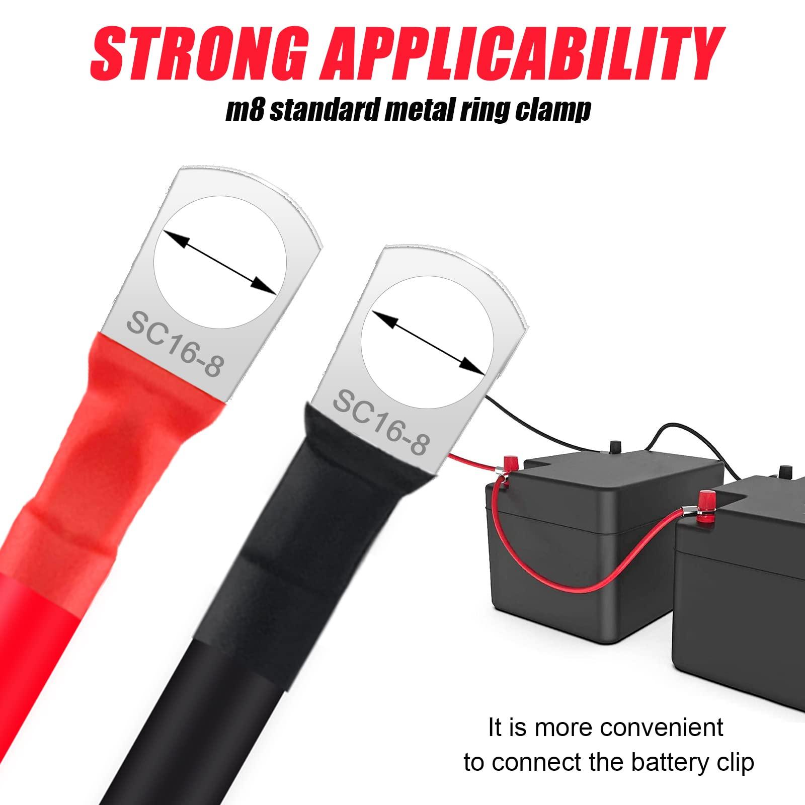 2 mảnh cáp pin M8 50cm, cáp pin 12V Cáp pin 16mm2 đồng, cầu nối nguồn điện, pin ô tô cộng với cáp với 2 màn hình, cho cáp điện mặt trời xe máy, v.v.