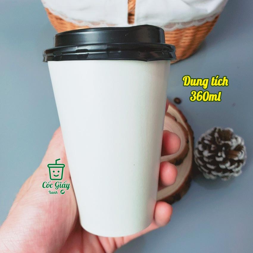 Set 50 CỐC GIẤY XANH 360ml CÓ NẮP CAFE Dày Dặn, Cứng Cáp