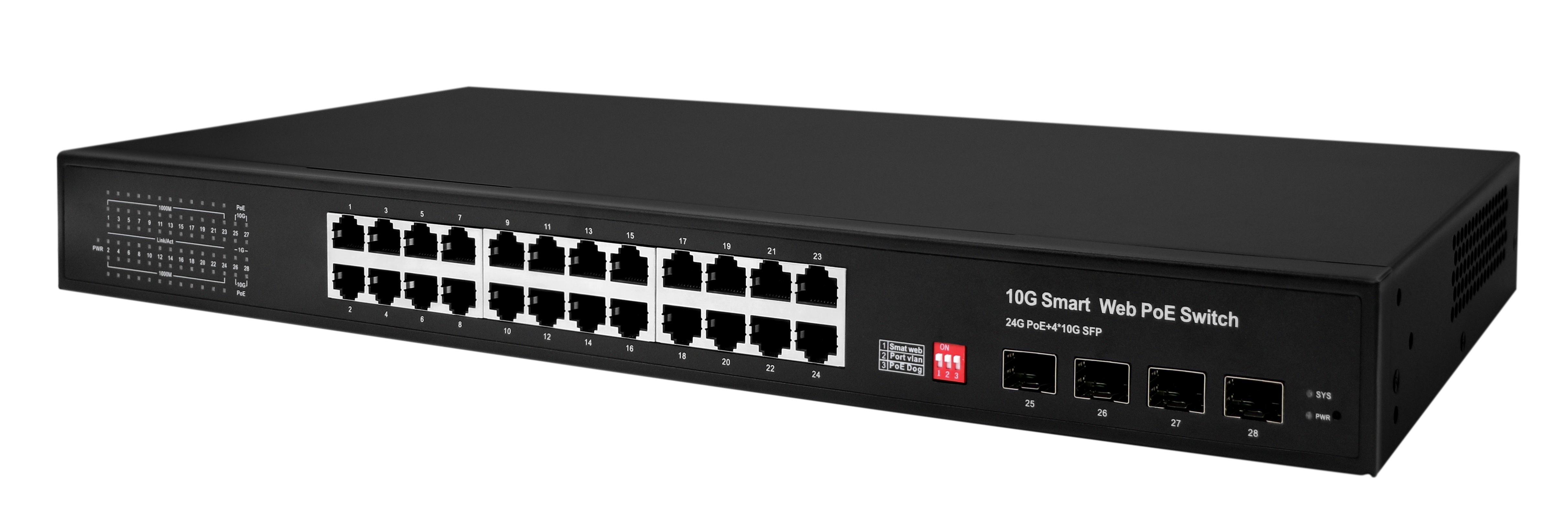 Bộ chuyển mạch 28 Port Managed Web Smart Gigabit Switch, 24 Port PoE, 4 SFP, 350W power supply - Xmethod Network - Hàng chính hãng