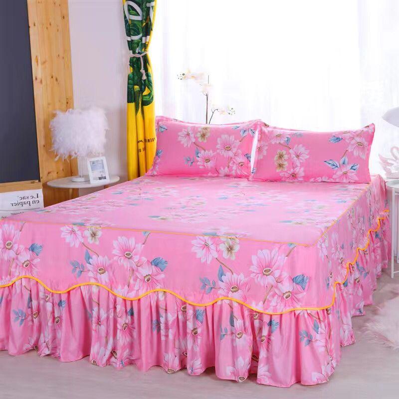 3 Chiếc Giường Váy In Hoa Trang Bị Tấm Bao Nhà Duyên Dáng Drap Giường Giường Khăn Trải Trang Trí Phòng Ngủ Nệm Bọc Áo Gối Chần Gòn