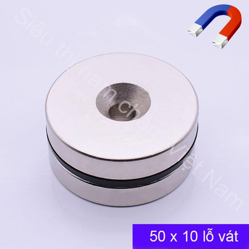 Nam châm tròn có lỗ bắt vít 50x10mm lỗ 10mm, nam châm đất hiếm lực siêu từ tính