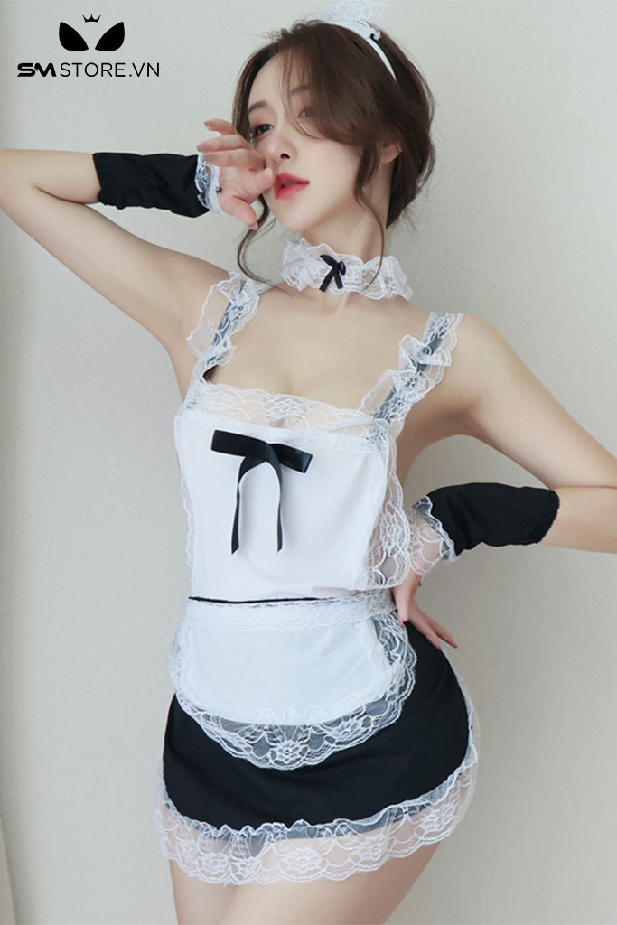 Cosplay hầu gái với tạp dề, quần lót lọt khe và phụ kiện - SMS475
