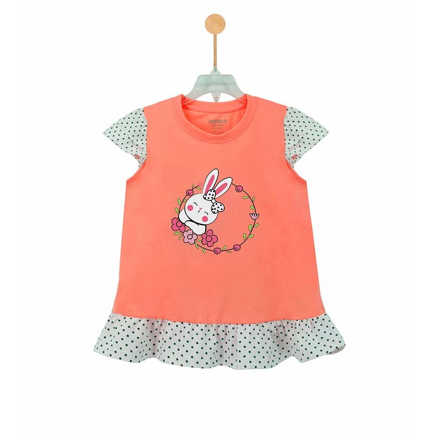 Áo phông bé gái phối bèo ARDILLA chất liệu Cotton hình in Rabbits dễ thương K88GSS20