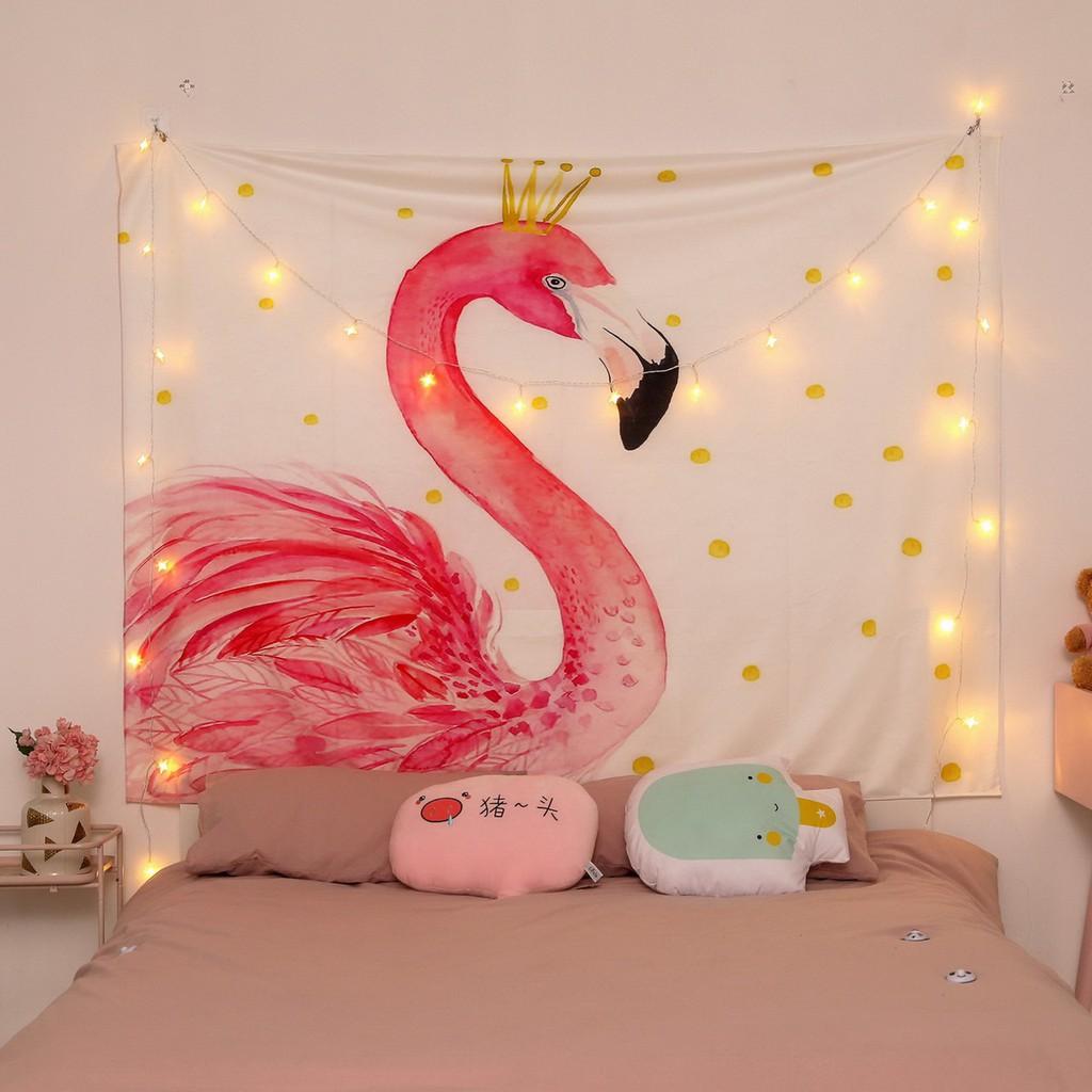 Tranh vải trang trí treo tường hình hạc hồng cute decor phòng cực dễ thương