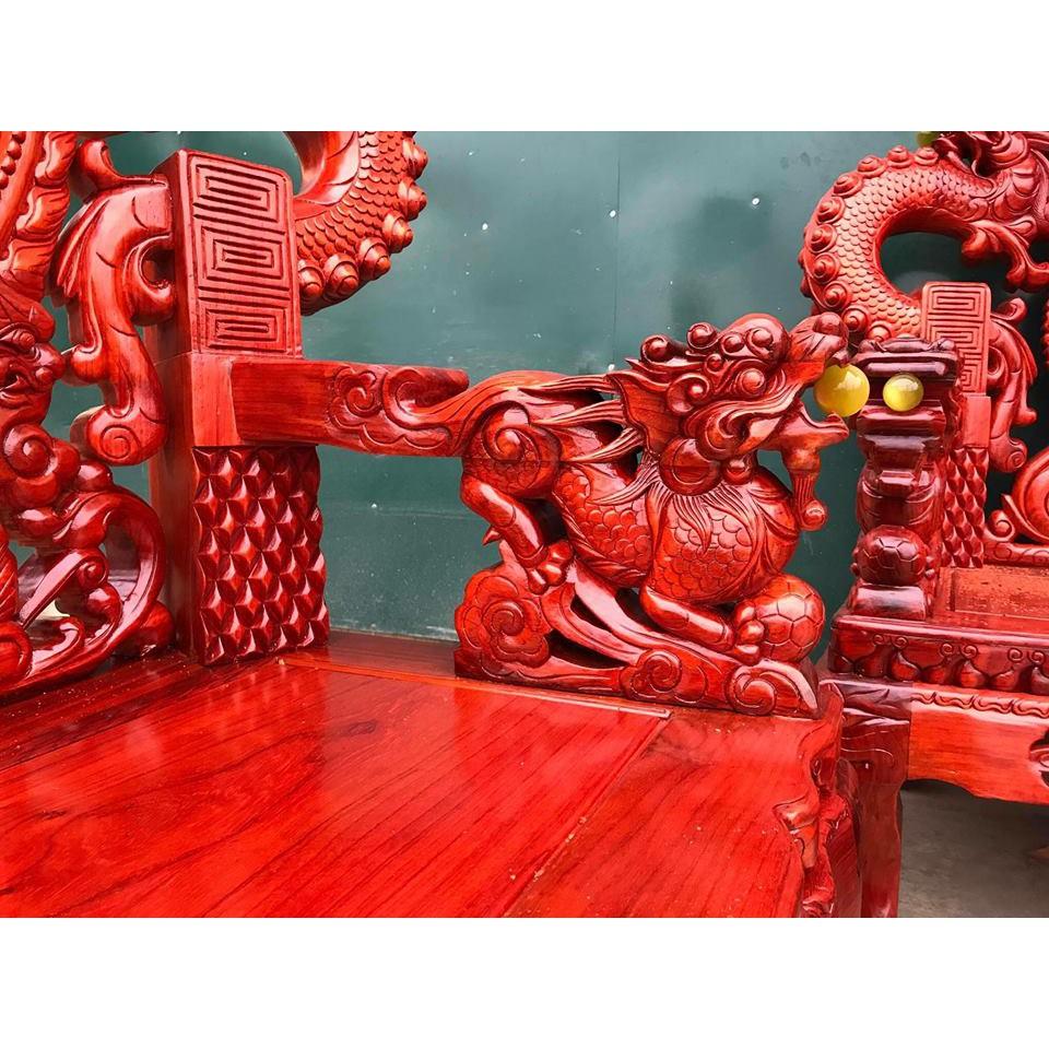 Bộ bàn ghế trạm nghê đỉnh tay khuỳnh gỗ hương đỏ nam phi