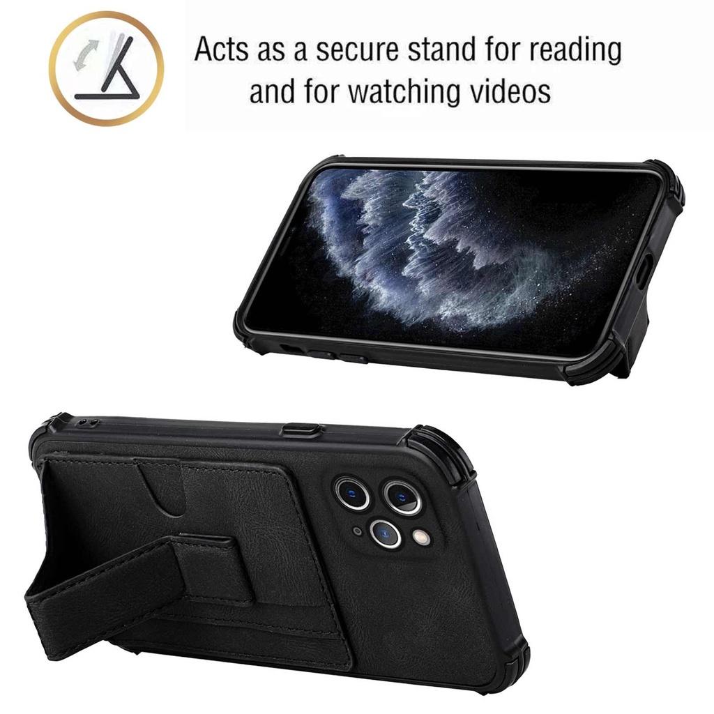 Ốp điện thoại nhựa TPU mềm có giá đỡ và khe cắm thẻ màu trơn cho iPhone 11 Pro Max 7 Plus 8 Plus SE X XR XS Max