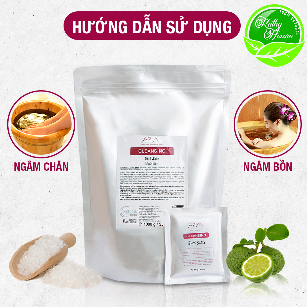 Combo 3 muối ngâm châm tinh dầu AZIAL Cleansing + Calming + Uplifting Bath Salts, giảm đau nhức xương khớp, tăng cường miễn dịch (50g x3)