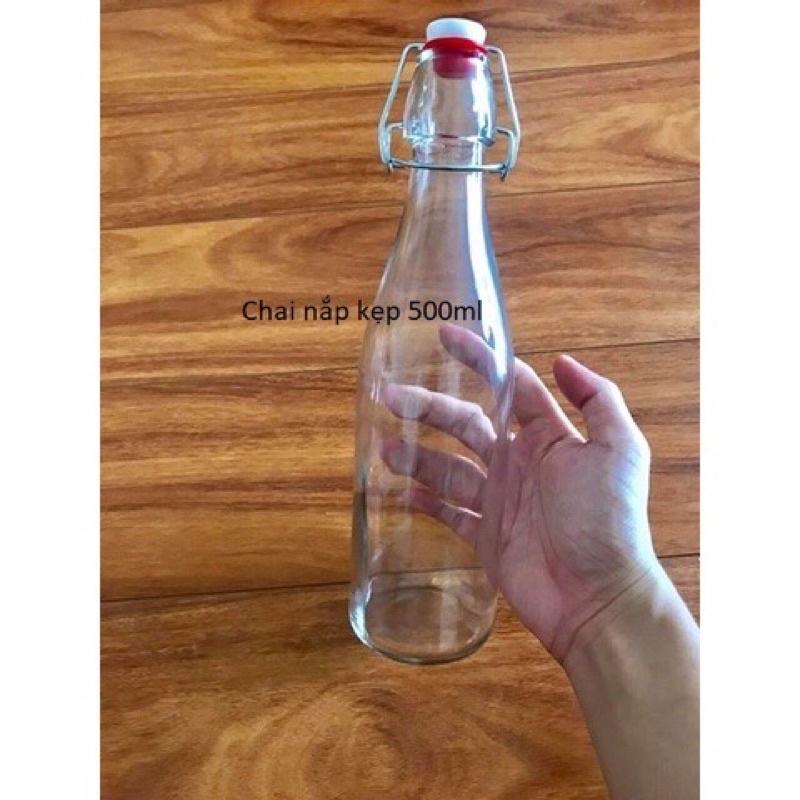 Chai Thuỷ Tinh Đựng Mật Ong, Rượu, Detox, Đồ Uống 500ml - Nắp Cài Kín