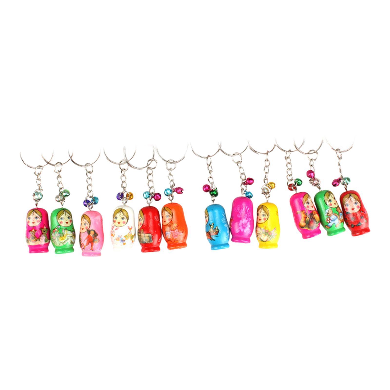 12 Pieces Russian Nesting Dolls Keychain Bags Wooden Stacking Dolls Pendant