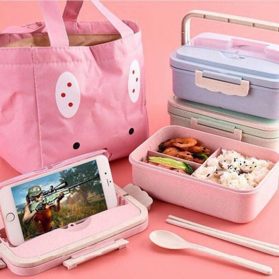 HỘP CƠM 2 TẦNG 3 NGĂN LÚA MẠCH KÈM MUỖNG ĐŨA CÓ GIÁ ĐỠ ĐIỆN THOẠI SỬ DỤNG ĐƯỢC TRONG LÒ VI SÓNG