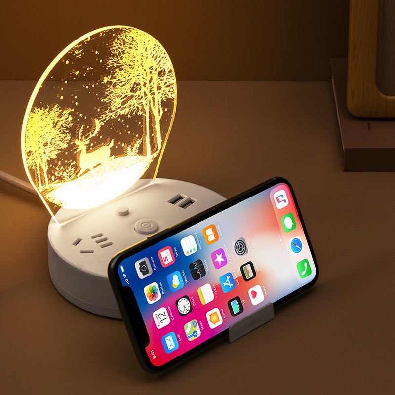 Đèn ngủ led 3d trang trí - Ổ cắm điện đa năng - Đế kê điện thoại - Món quà độc đáo