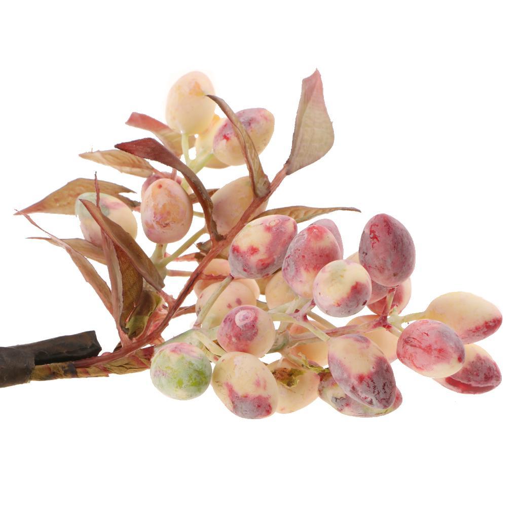 2X Artificial Plant Flower Olive Fruit Berries Bouquet Home Decor White Pink