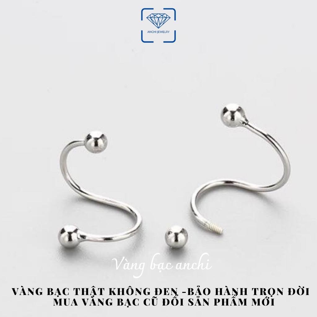 Khuyên tai xoắn ốc ôm vành 2 đầu bi tròn, bông tai bạc nam/ nữ unisex cá tính, Anchi jewelry