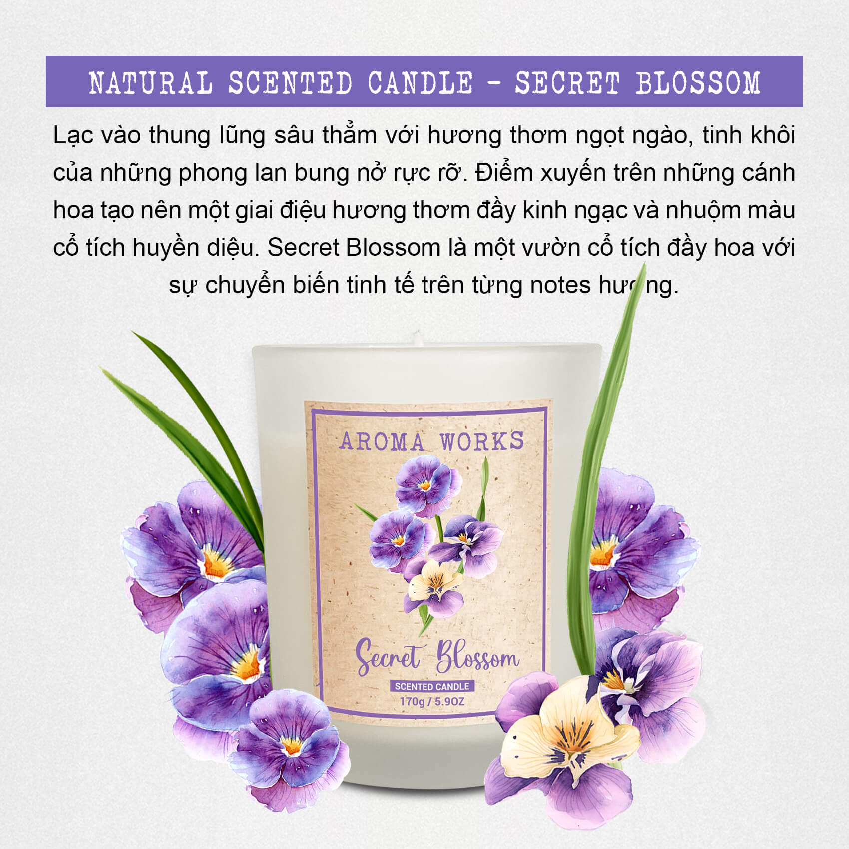 Nến Thơm Thiên Nhiên Aroma Works Natural Scented Candle - Secret Blossom 170g