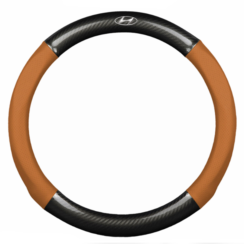 Bọc vô lăng TTAUTO cho xe ô tô chất liệu da vân carbon cao cấp có logo HYUNDAI
