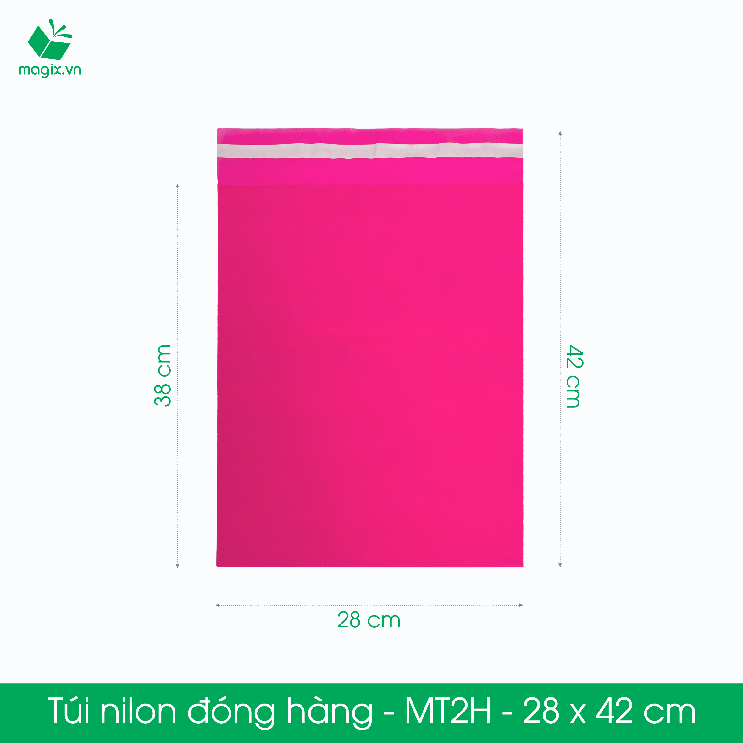 MT2H - 28x42 cm - Túi nilon gói hàng - 300 túi niêm phong đóng hàng màu hồng