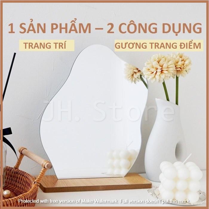 GƯƠNG TRANG ĐIỂM HOT TREND Hàn Quốc-Nhật BảnĐể bàn-trang trí-decorĐơn giản-không vỡ-đế gỗ