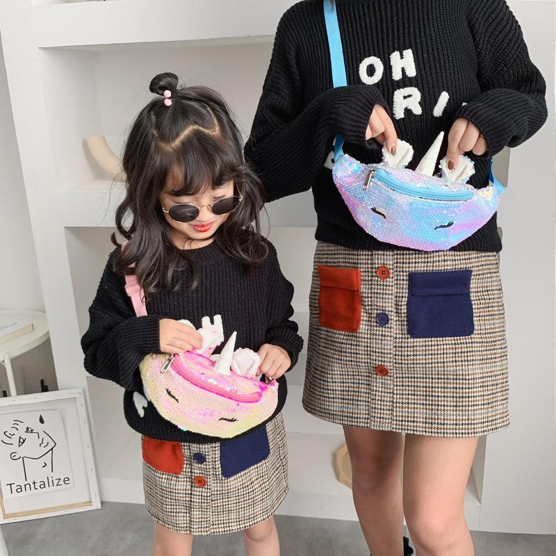 Thời Trang Kim Sa Lấp Lánh Hông Nữ Bé Gái Dây Đeo Vai Túi Trẻ Em Kỳ Lân Eo Gói Xu Hướng Mới Dây Túi Ngực Túi Trẻ Em Eo túi