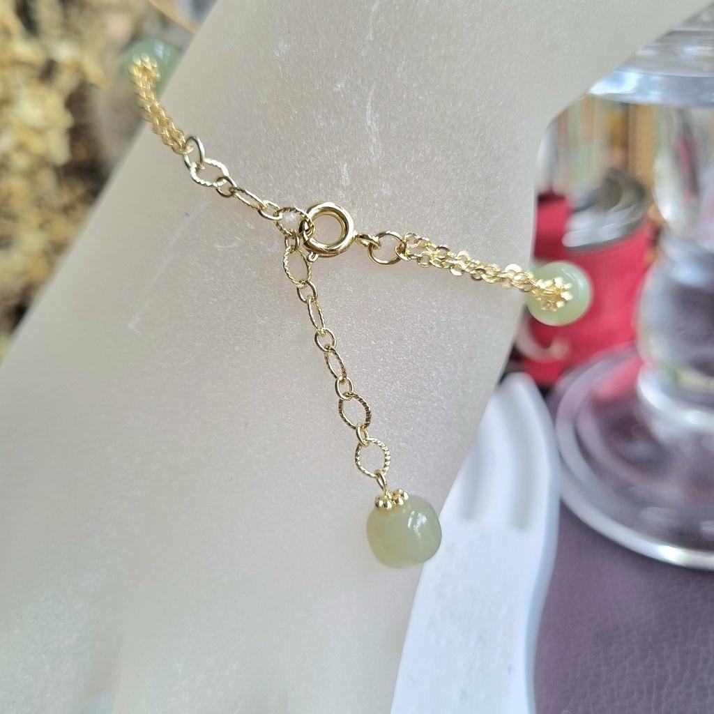 Vòng tay ngọc bích mix charm bạc mạ vàng 14k