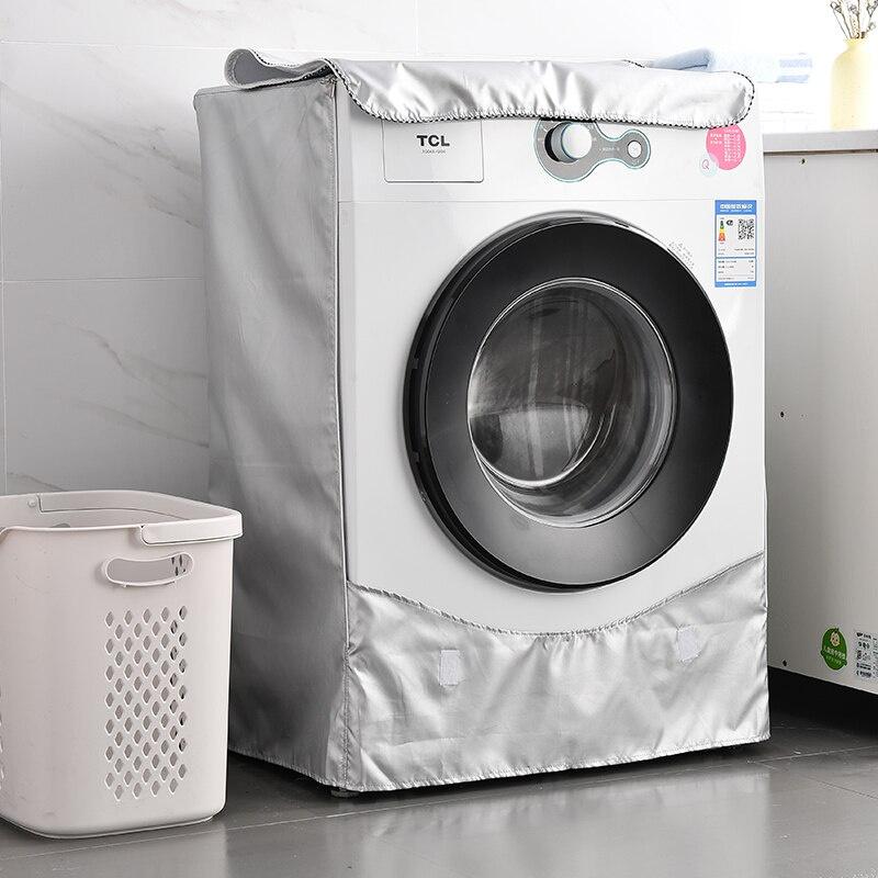 Washing Machine Cover Waterproof Home Polyester Roller Laundry Silver Coating Dustproof Case Cover