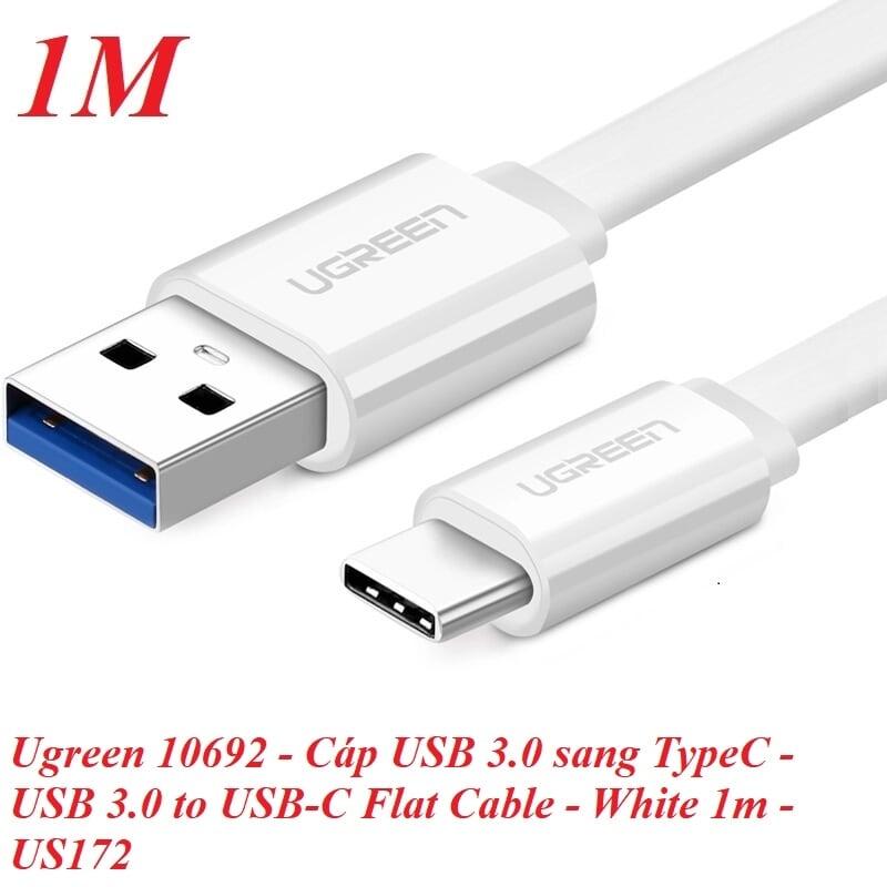 Ugreen UG10692US172TK 1M màu Trắng Cáp USB TypeC sang USB 3.0 cáp dẹt - HÀNG CHÍNH HÃNG
