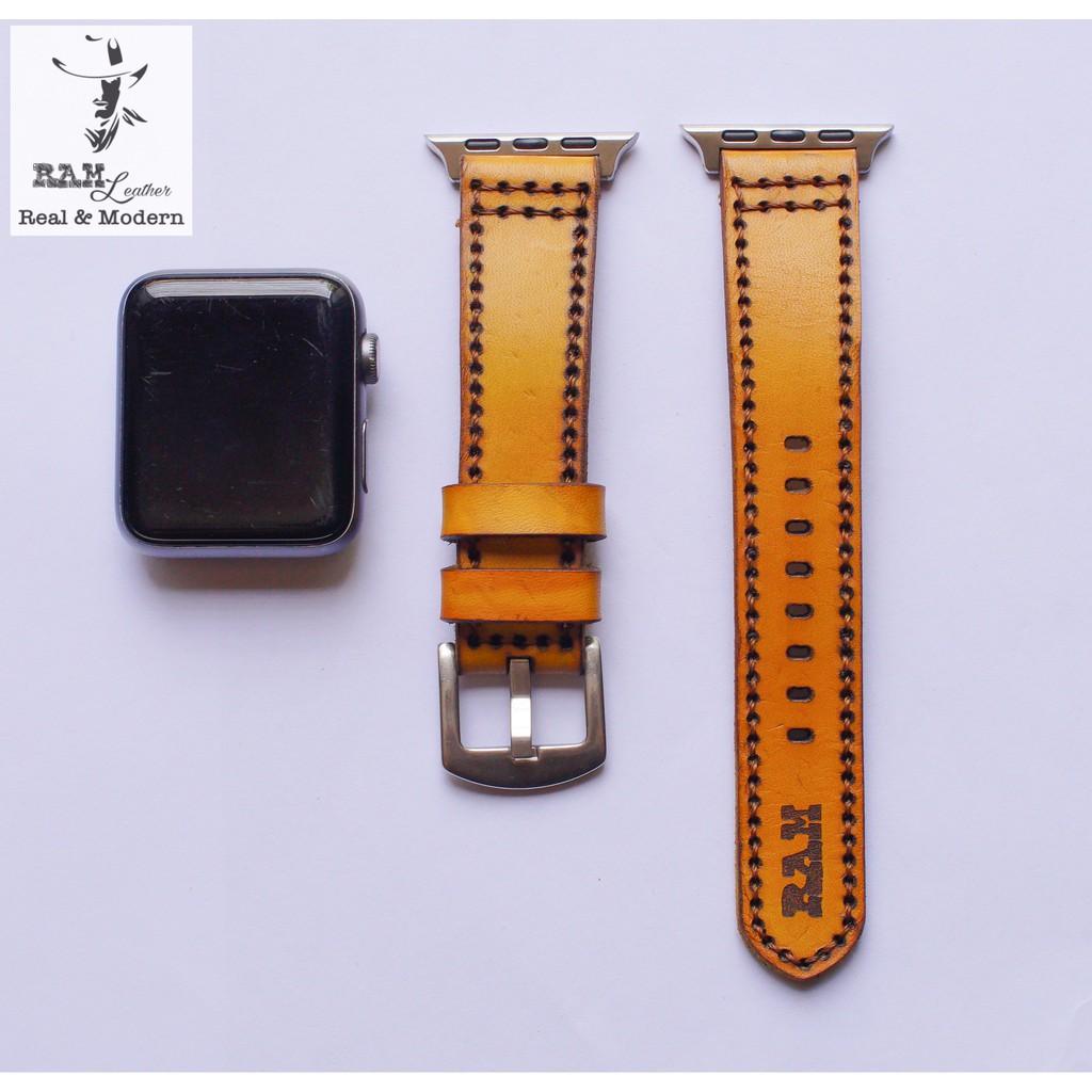 Dây đồng hồ da bò vegtan thảo mộc RAM Leather Pilot màu vàng - tặng khóa chốt và cây thay dây