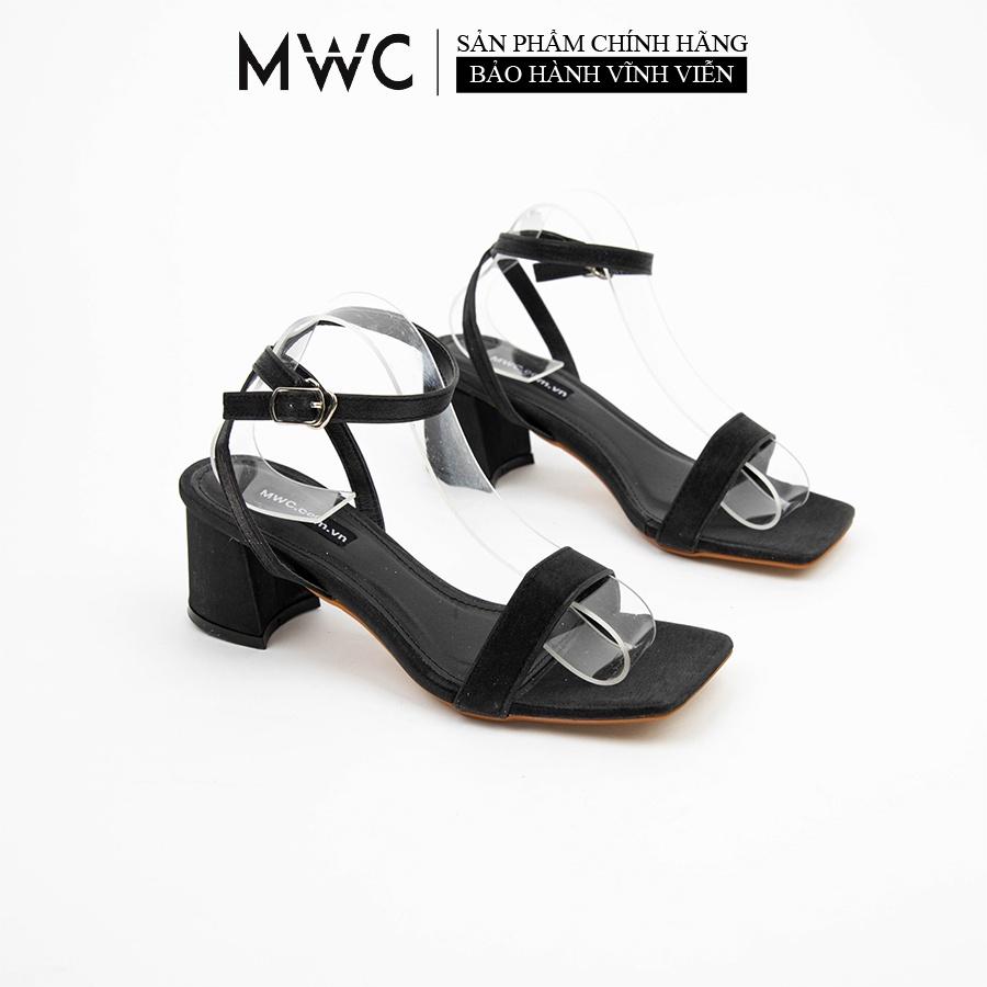 Giày Sandal Cao Gót MWC Mũi Tròn Gót Vuông Thiết Kế Quai Ngang Mix Màu Nâu Xanh Siêu Xinh Cao 5cm NUCG-4222