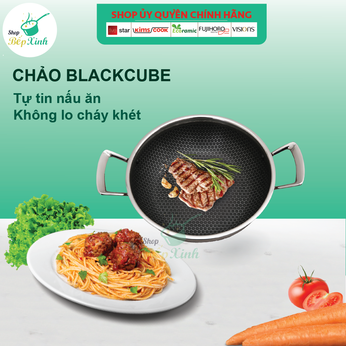 Chảo tổ ong chống dính 2 quai 3 lớp đáy liền inox 304 FiveStar 24cm / 26cm /28cm , tặng 1 sạn inox