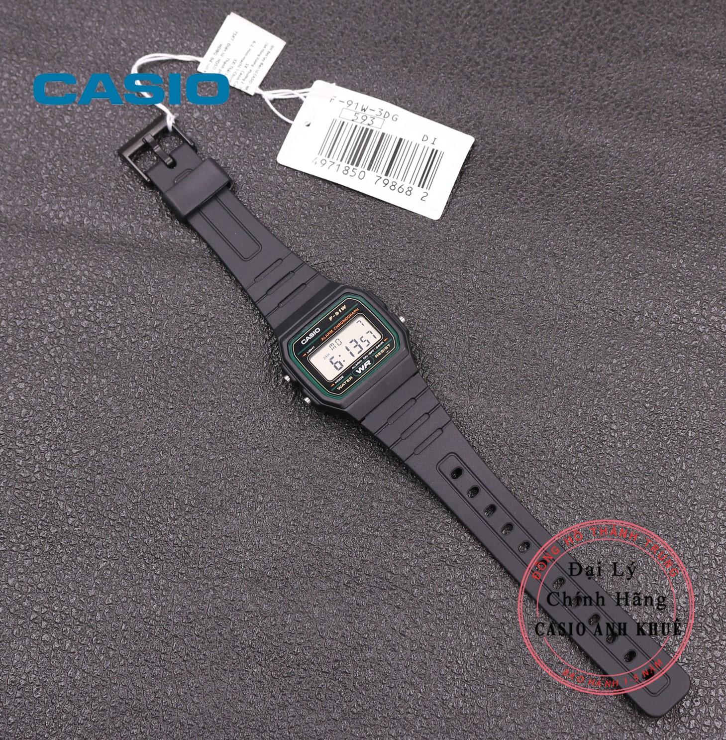 Đồng hồ nam Casio F-91W-3DG dây nhựa