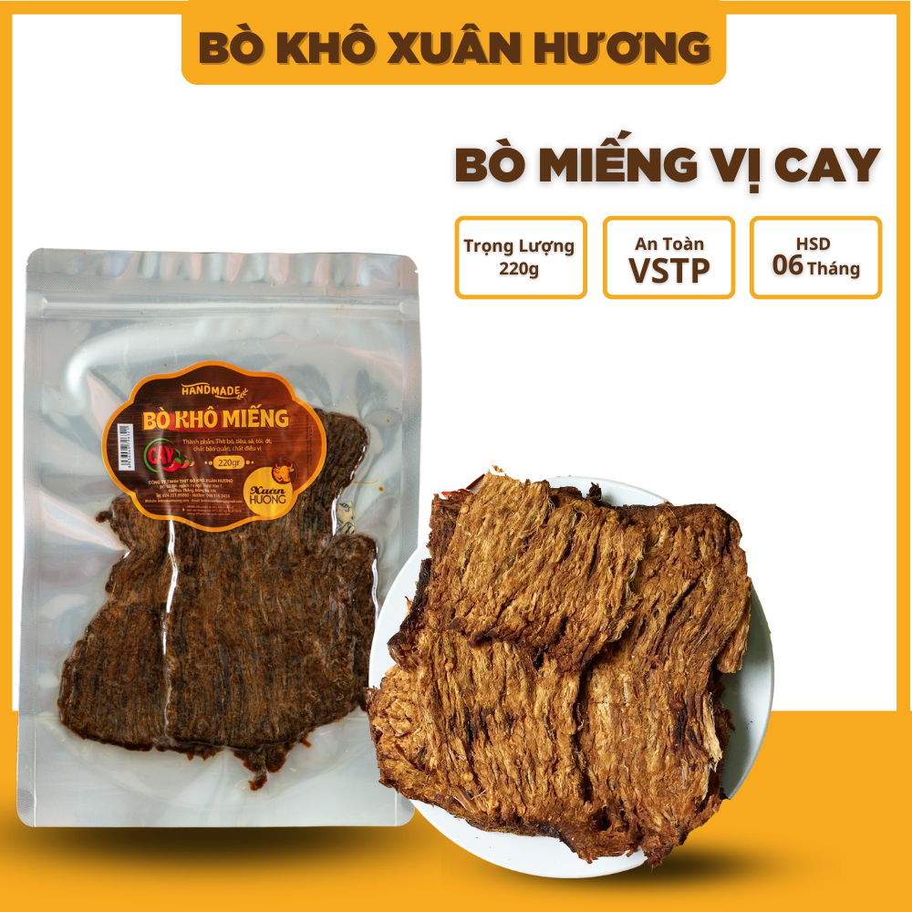 Khô bò khô miếng loại 1, thịt bò khô miếng que vị cay Xuân Hương siêu ngon 220g