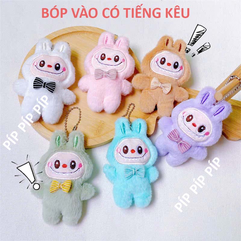 Móc khóa Gâu bông Labubu Monsters Macaron treo balo charm phụ kiện gắn balo túi xách