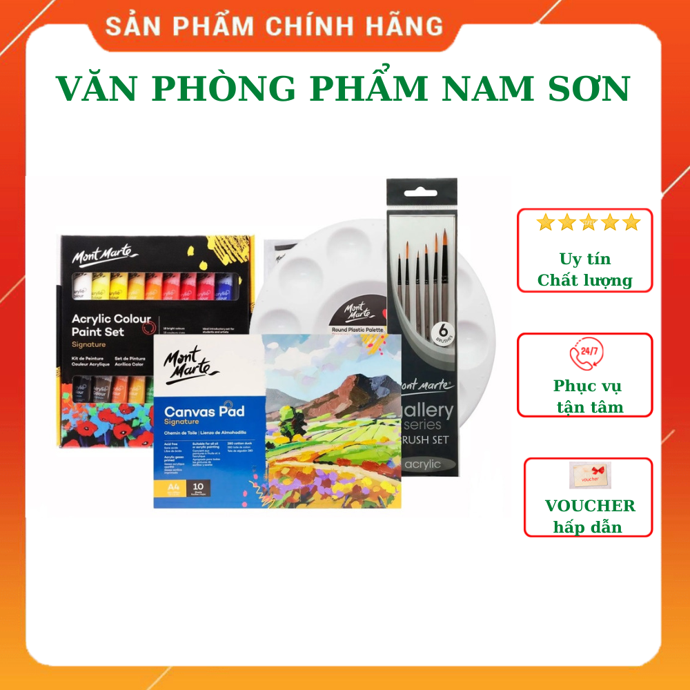 Combo màu Acrylic Mont Marte 48/36/24/18*36ml và dụng cụ vẽ đầy đủ cho người tập vẽ và vẽ chuyên nghiệp