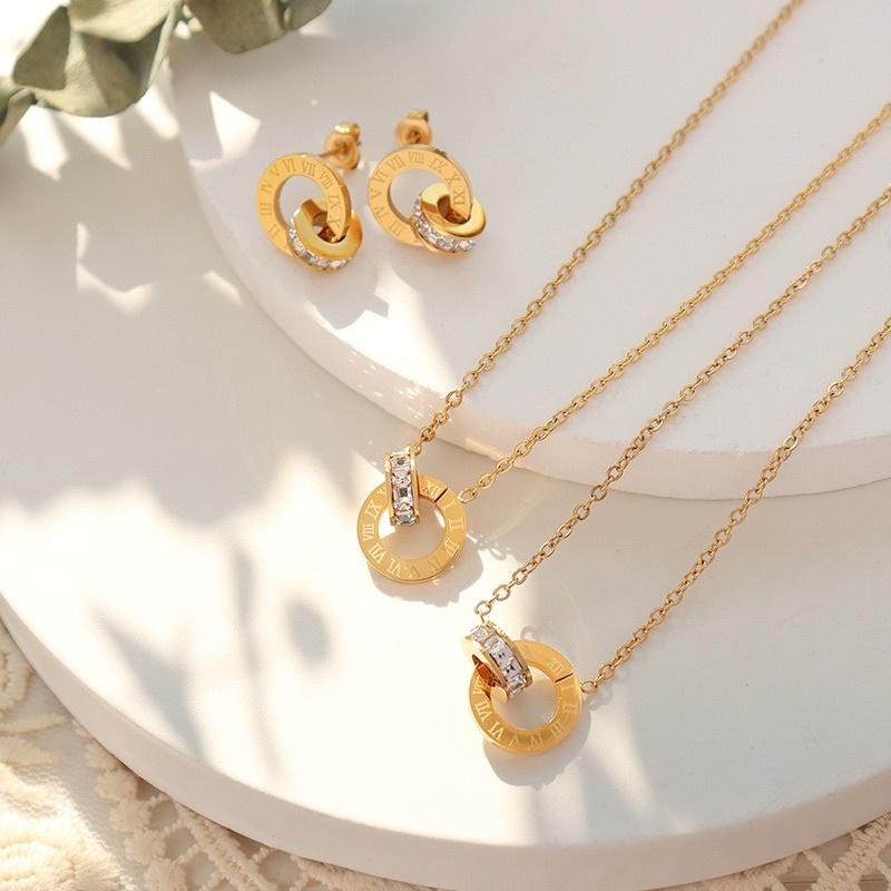 Set bộ trang sức nữ quà tặng dây chuyền lắc tay bông tai nữ vòng lồng la mã